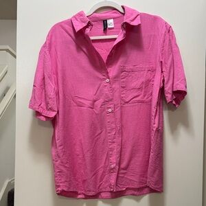 Divided Pink Button-Up Blouse